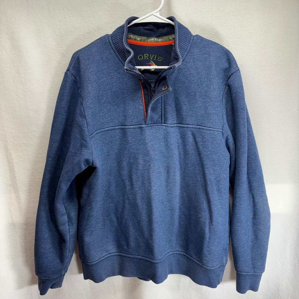 Orvis Men's Blue Quarter Snap Pullover‎ Sweater M/M Cotton Polyester Fly Fishing